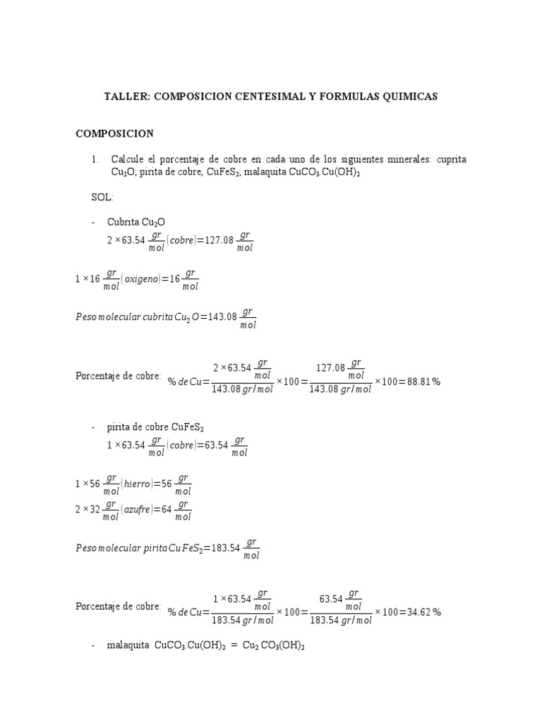 Composición Centesimal y Cálculos Químicos | PDF | Mole (Unidad) | Cobre
