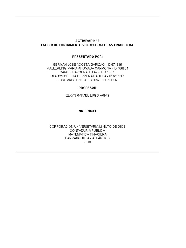 Actividad 6 Matematicas Financiera | PDF | Interés | Bancos