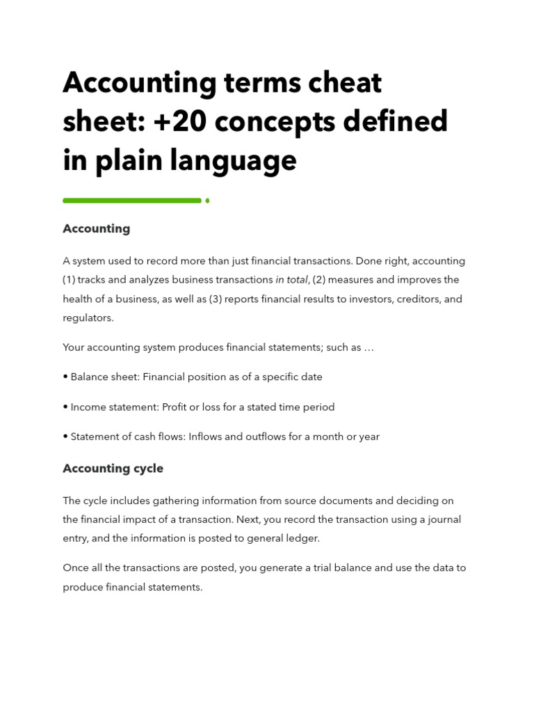 Accounting Terms Cheat Sheet | PDF | Debits And Credits | Balance Sheet
