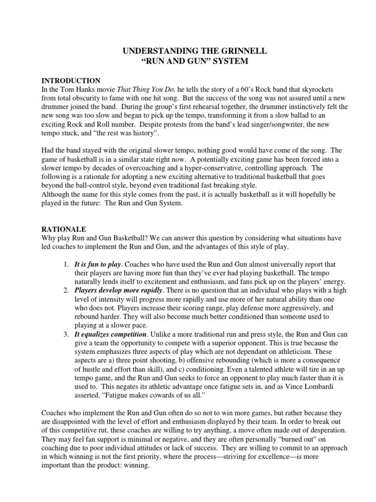Grinell Run and Gun System Understanding It PDF Basketball