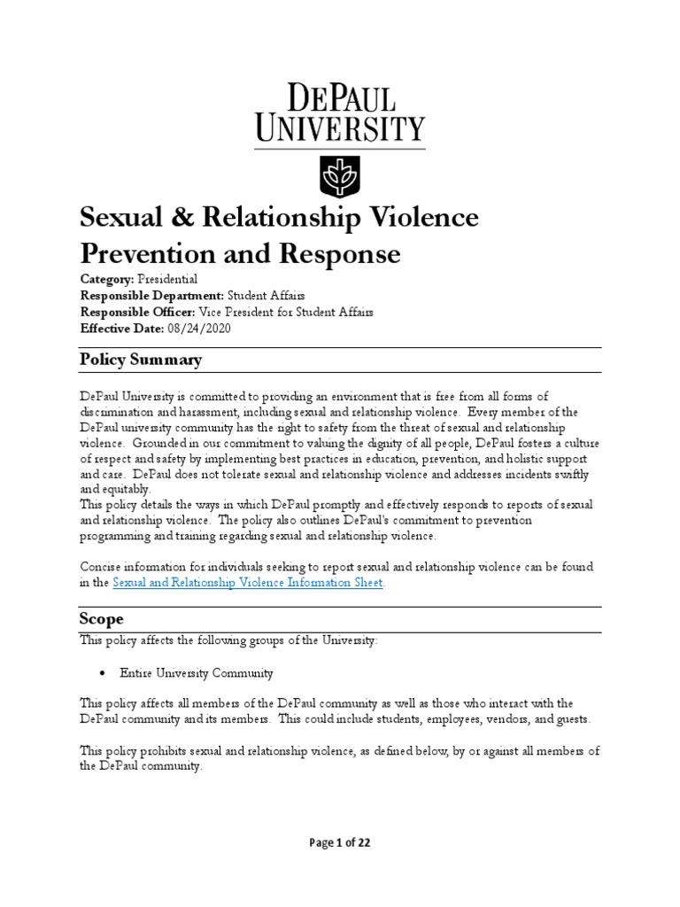 Sexual and Relationship Violence Prevention and Response PDF | PDF ...
