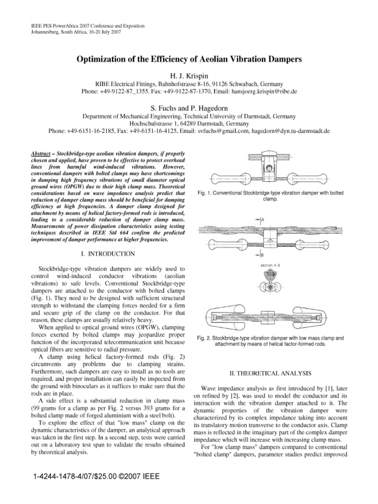 Optimization Efficiency Dampers: of The of Aeolian Vibration | PDF ...