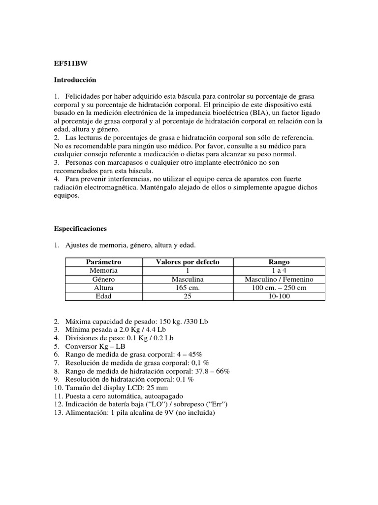 Camry Bascula Ef511bw PDF Balanza Deshidraci n