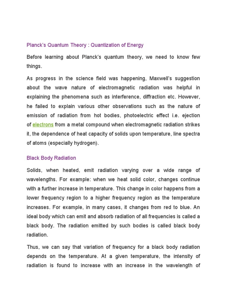 PLANCK S QUANTUM THEORY SHORT NOTES visual data 2