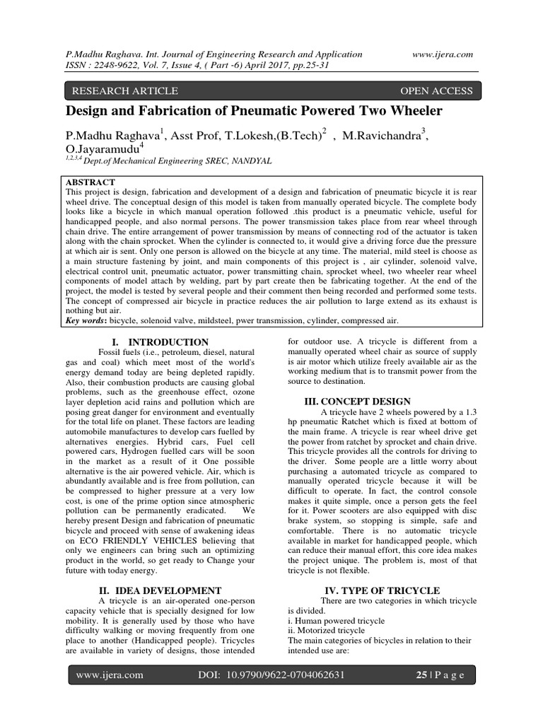 Pneumatic Bicycle Design and Fabrication | PDF | Mechanical Engineering ...