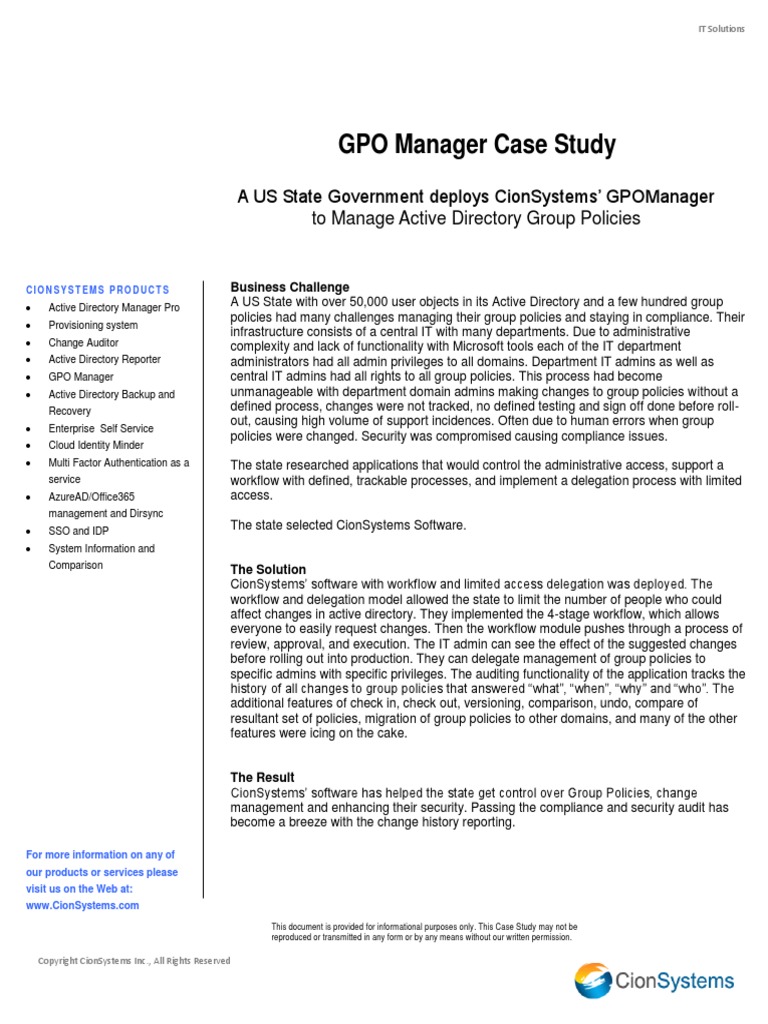 GPOManager Government Case Study PDF Active Directory Group Policy