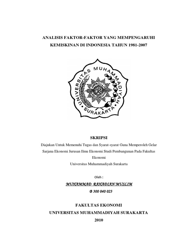 Analisis Faktor Faktor Yang Mempengaruhi Kemiskinan Di Indonesia Tahun 1981 2007