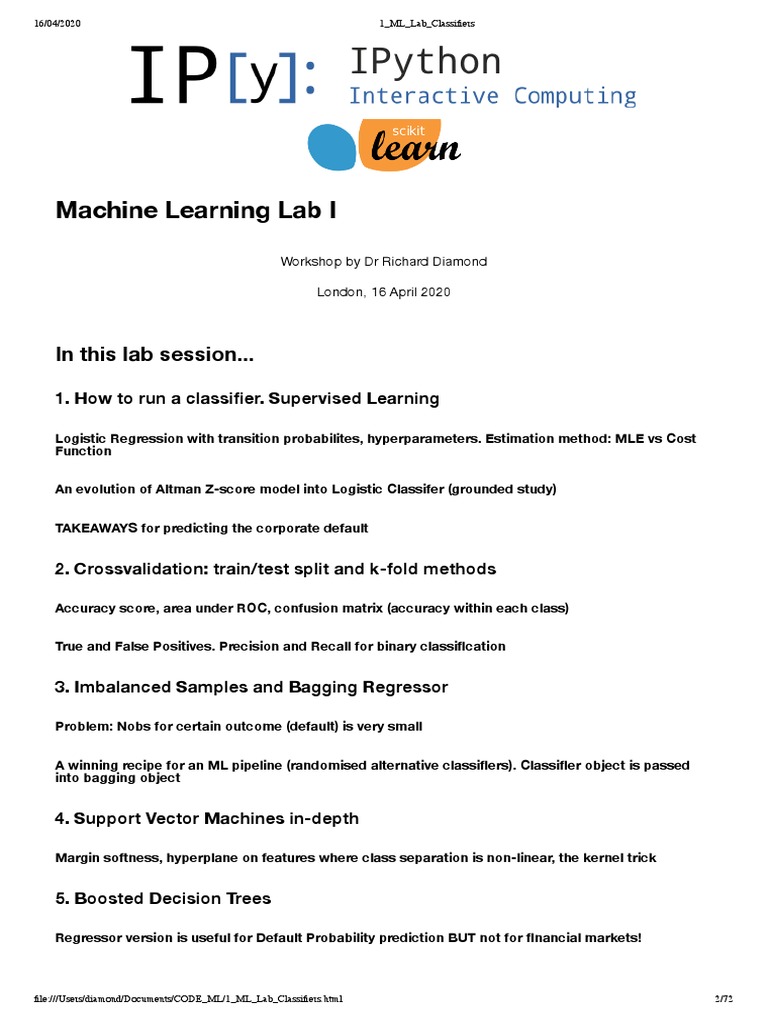 Machine Learning Classifiers Lab | PDF | Logistic Regression | Cross ...