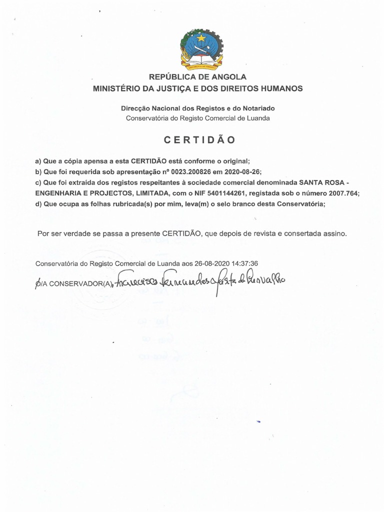 Certidão Comercial Actualizada Pdf
