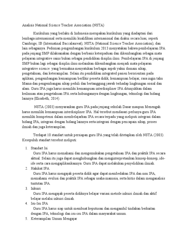 Analisis National Science Teacher Association (Makalah) PDF