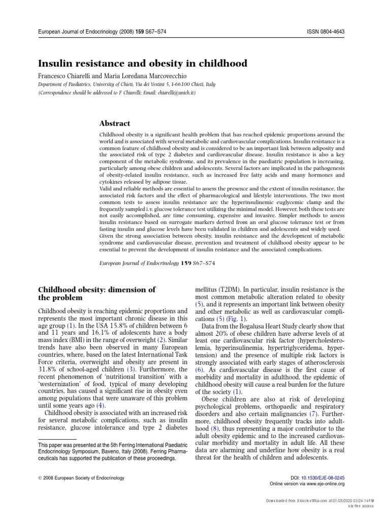 Childhood Obesity and Insulin Resistance | PDF | Insulin Resistance ...