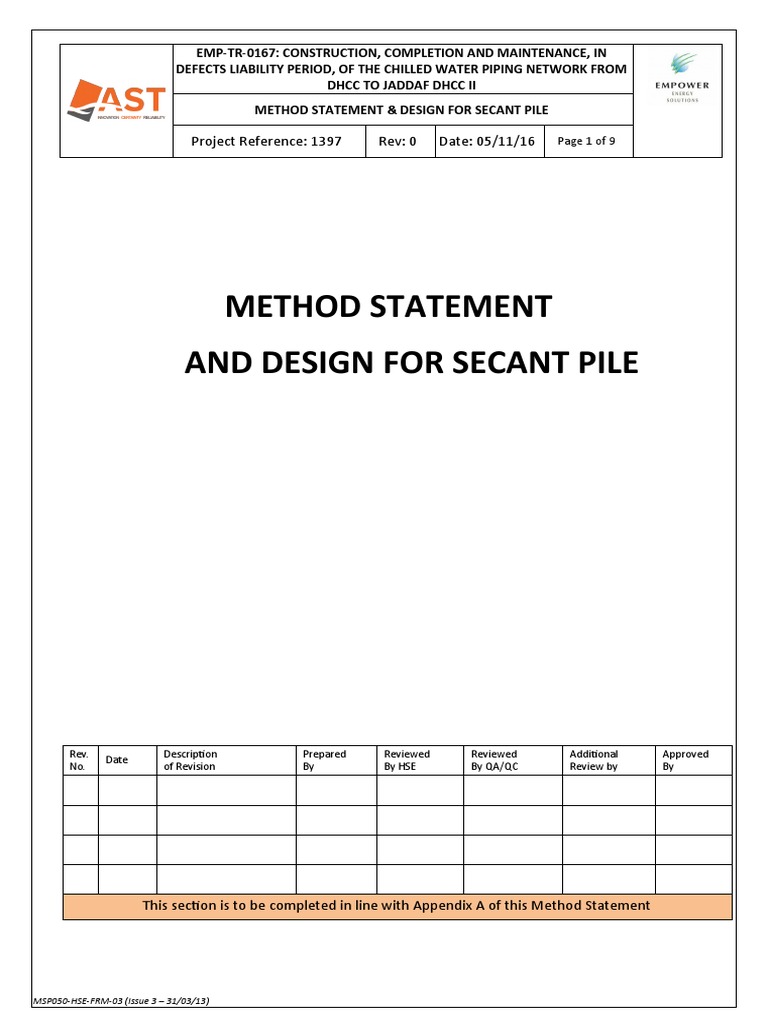 1397 - Method Statement For Secant Pile | PDF | Deep Foundation ...