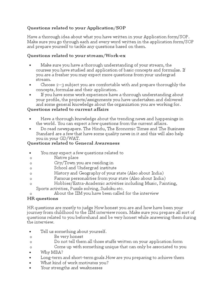 Essential Interview Prep for MBA Applicants | PDF | Behavioural ...