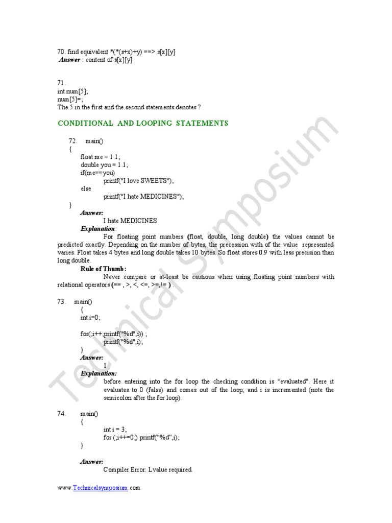 Conditional and Looping Statements: Answer: Explanation | PDF ...