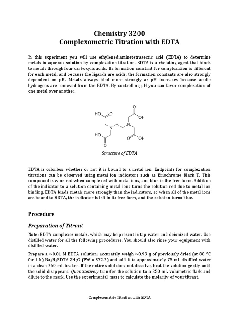 Complexometric Titration With Edta 0 PDF | PDF ...