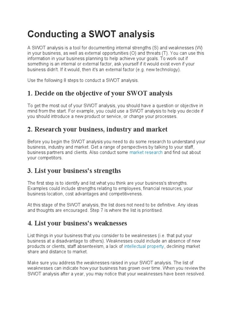 Conducting A SWOT Analysis | PDF | Swot Analysis | Economies