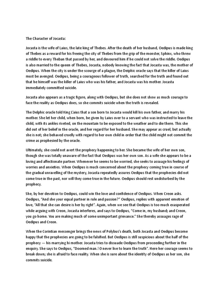 Character Analysis of Jocasta PDF Oedipus
