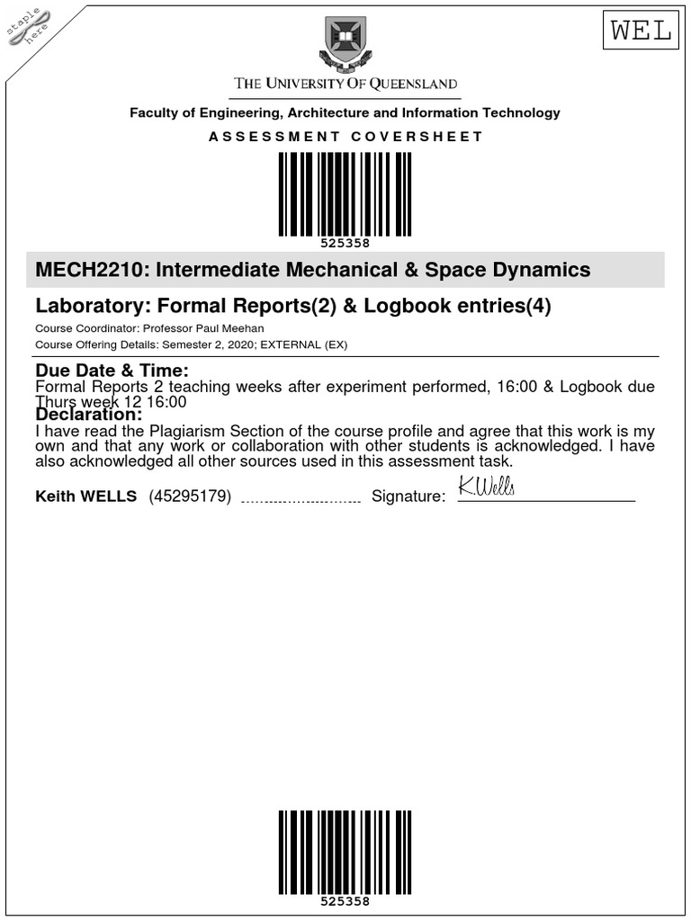 MECH2210: Intermediate Mechanical & Space Dynamics Laboratory: Formal ...