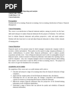 Course Title: Financial Reporting and Analysis Course Code: FIN-454 Credit Hours: 3+0 Course Instructor: Prerequisites