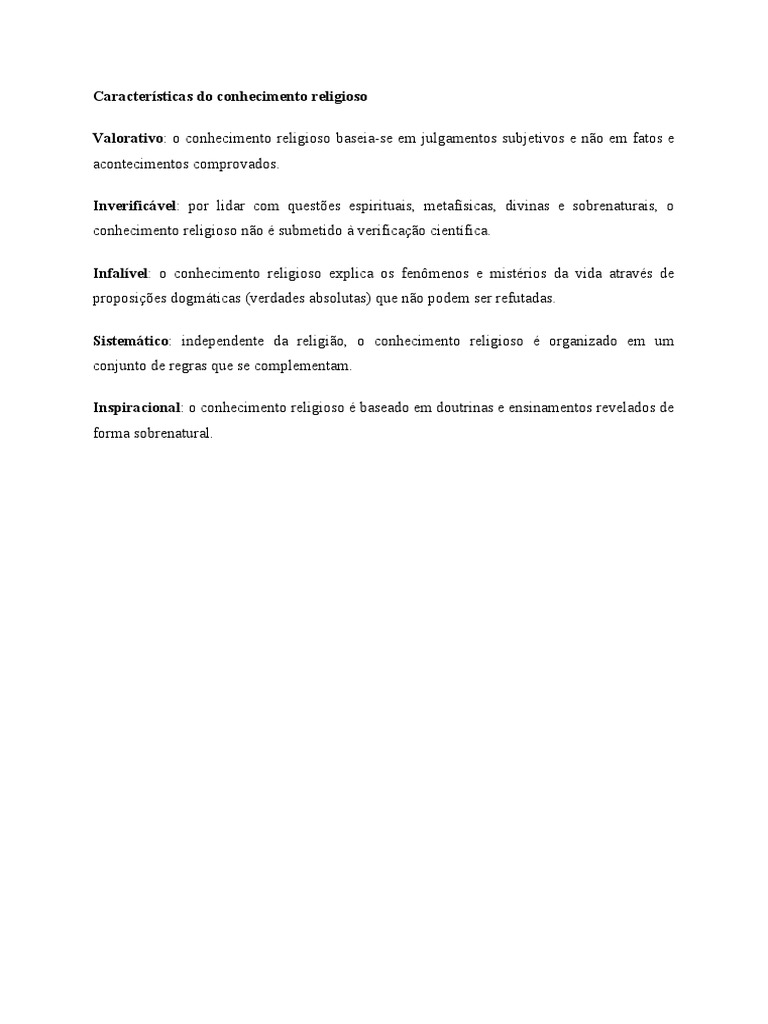 Características Do Conhecimento Religioso | PDF