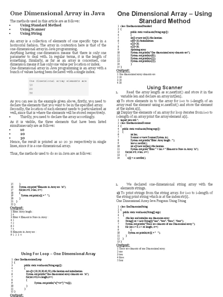 1 and 2 Dimensional Array in Java | PDF | Array Data Structure | Matrix ...
