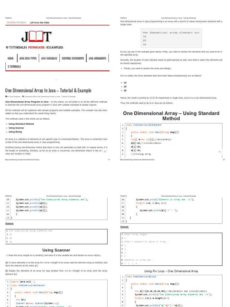 One Dimensional Array in Java - Tutorial & Example | PDF | Array Data ...