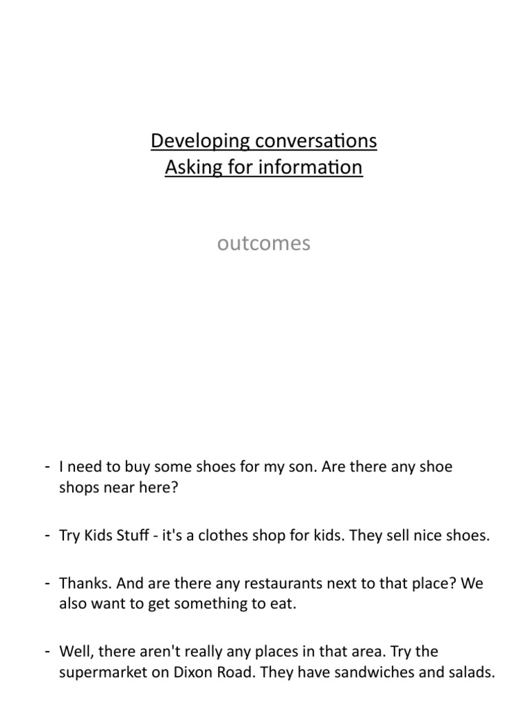 Developing Conversations Asking For Information: Outcomes | PDF