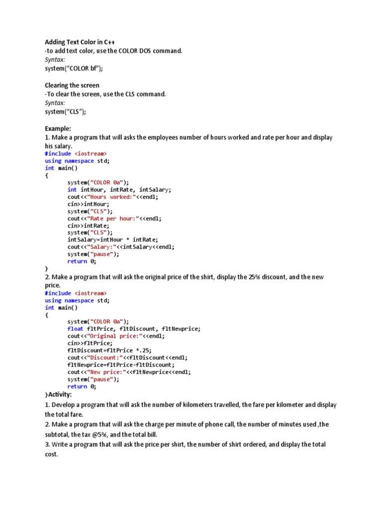 Adding Text Color in C | PDF | Namespace | Syntax