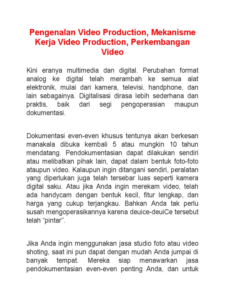 Peluang dan Mekanisme Video Production | PDF | Seni