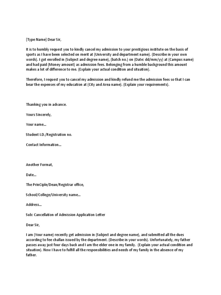 Admission Cancellation Request Letter | PDF