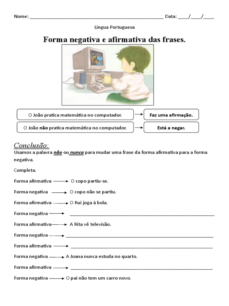 Frases Afirmativas e Negativas 3º Ano | PDF
