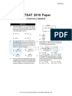 BITSAT 2018 Paper: (Memory Based)