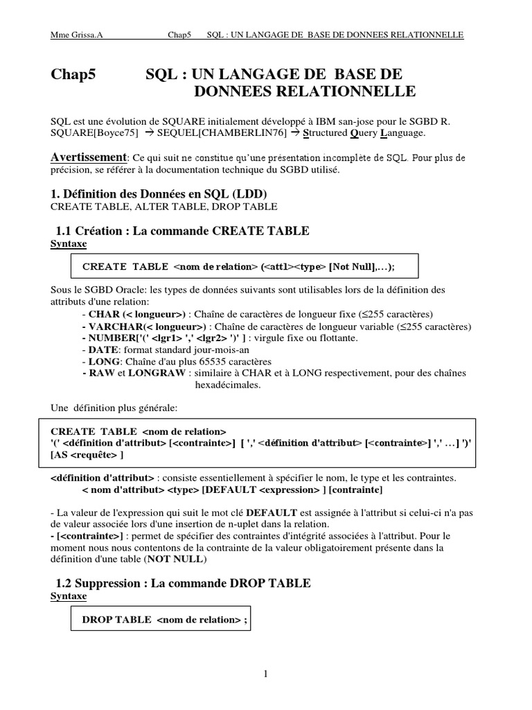 Introduction au langage SQL et commandes | PDF | SQL | Bases de données