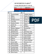 List of Students Class 6: Group 1 Group 2 Names of Students Names of Students