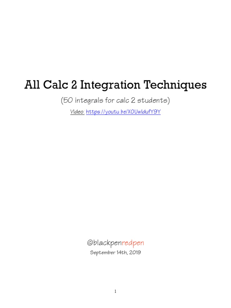 Techniques Of Integration Practice Questions