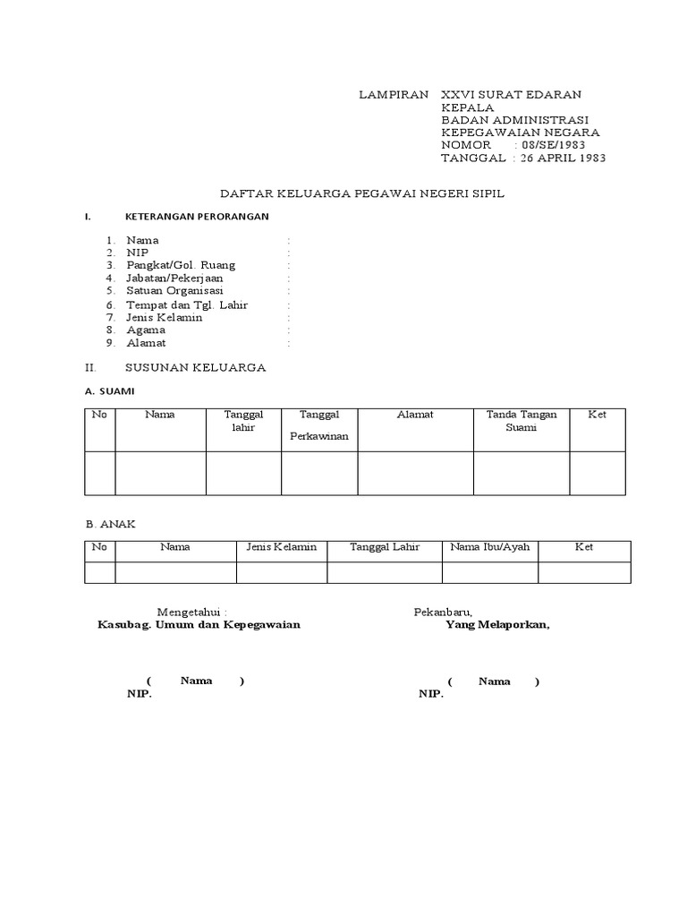 Form Daftar Susunan Keluarga | PDF