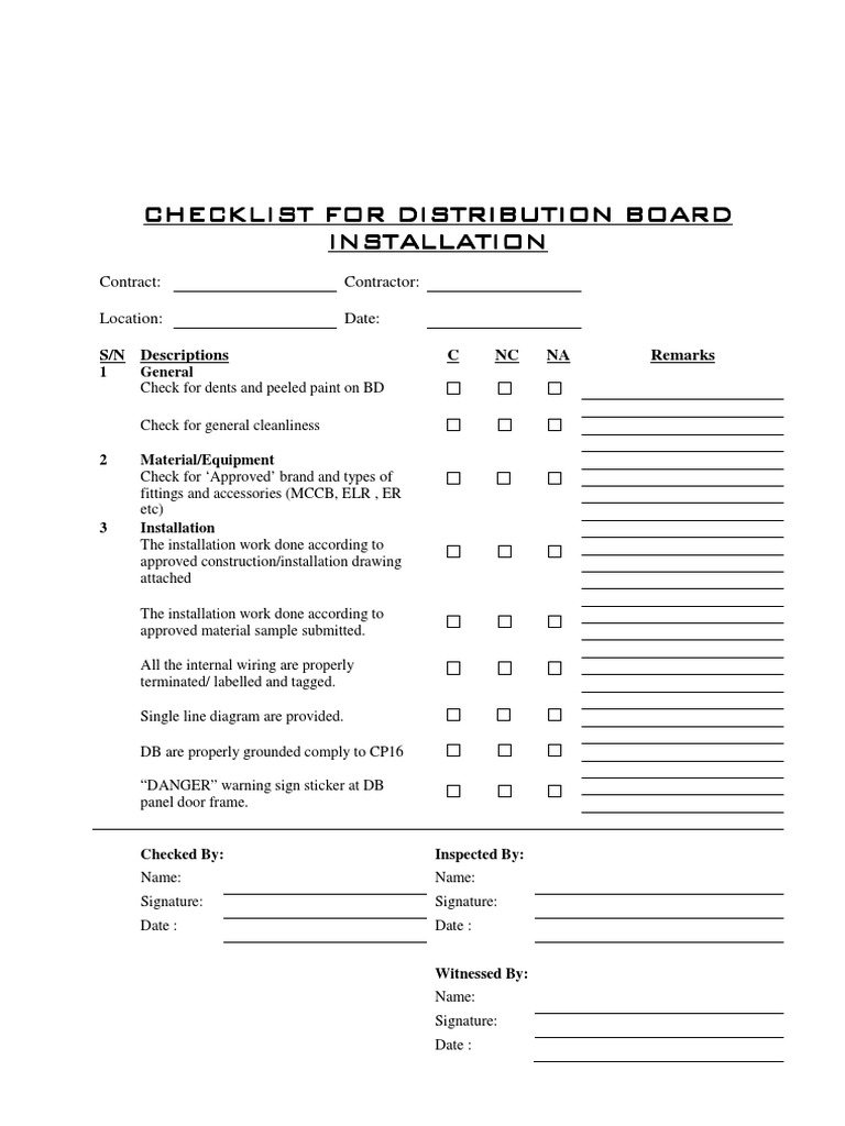 Distribution B Installation Checklist | PDF