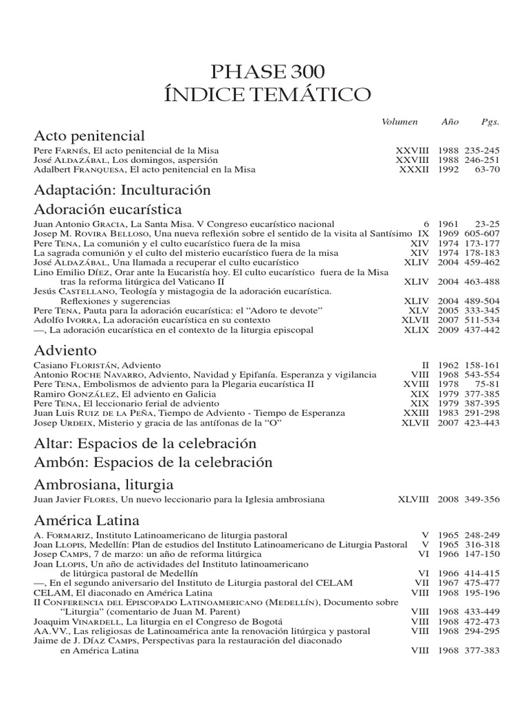 Indice-Tematico-1961-2010 Phase | PDF | Año litúrgico | eucaristía