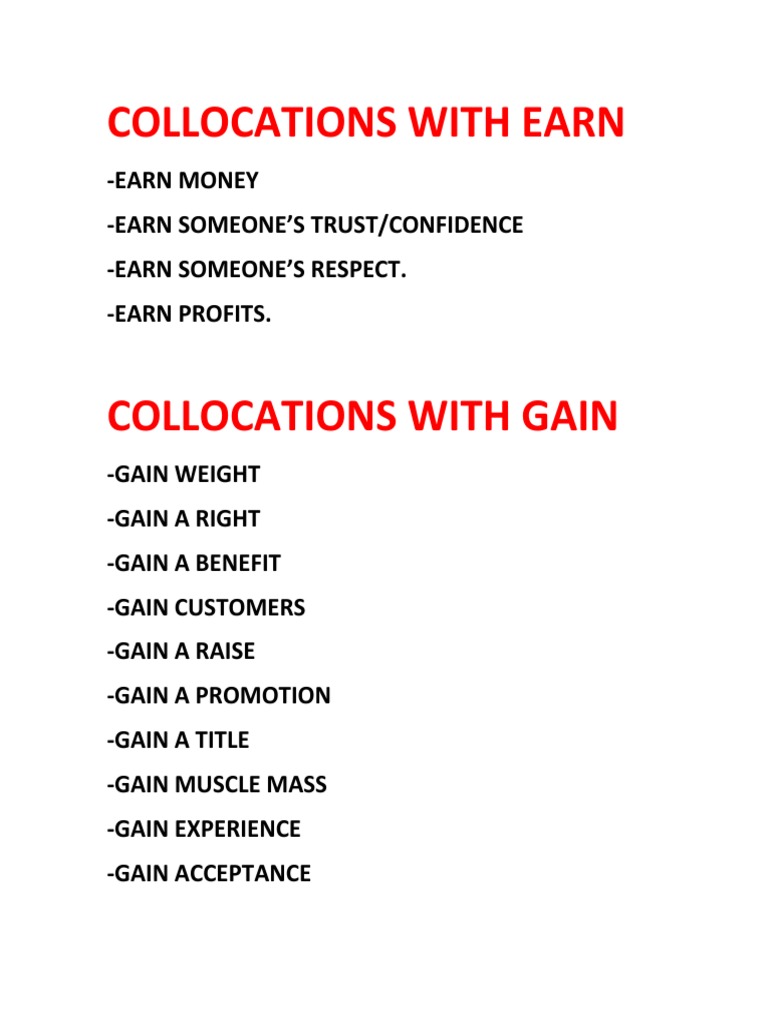Collocations with Earn, Gain, Win | PDF | Business