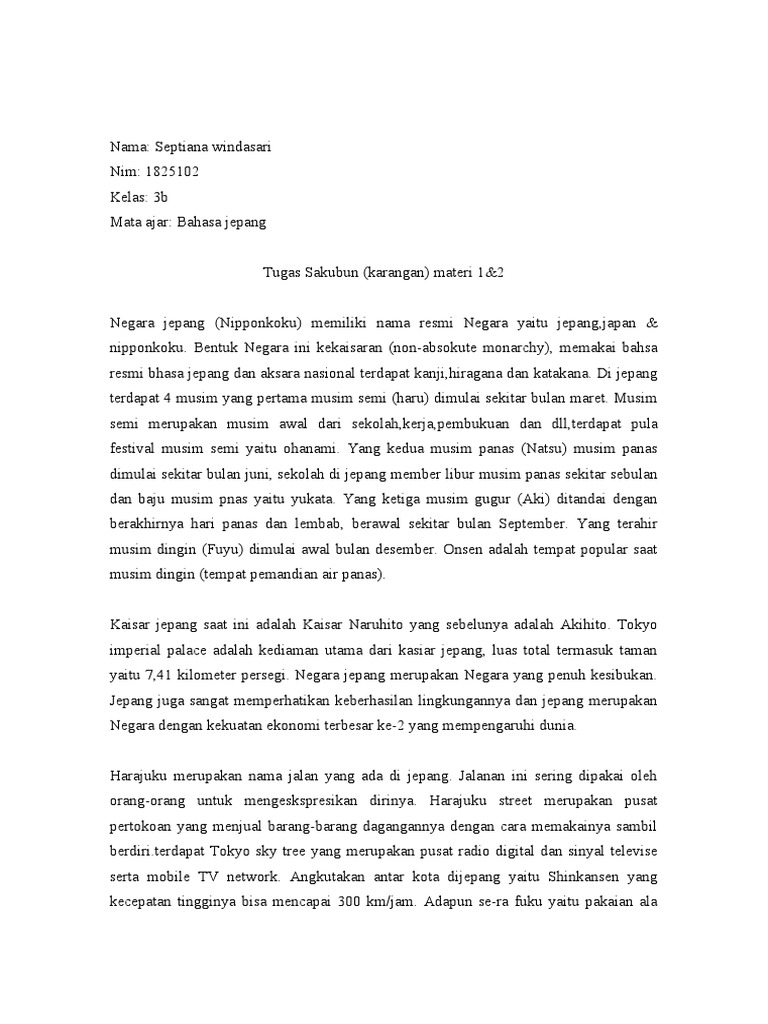 Tugas Sakubun Karangan