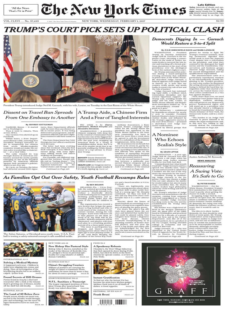 The New York Times 2017-02-01 | Pdf | Antonin Scalia | Donald Trump