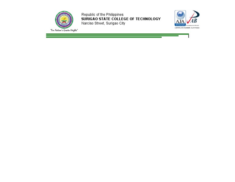 Surigao State College of Technology Republic of The Philippines Narciso Street, Surigao City PDF