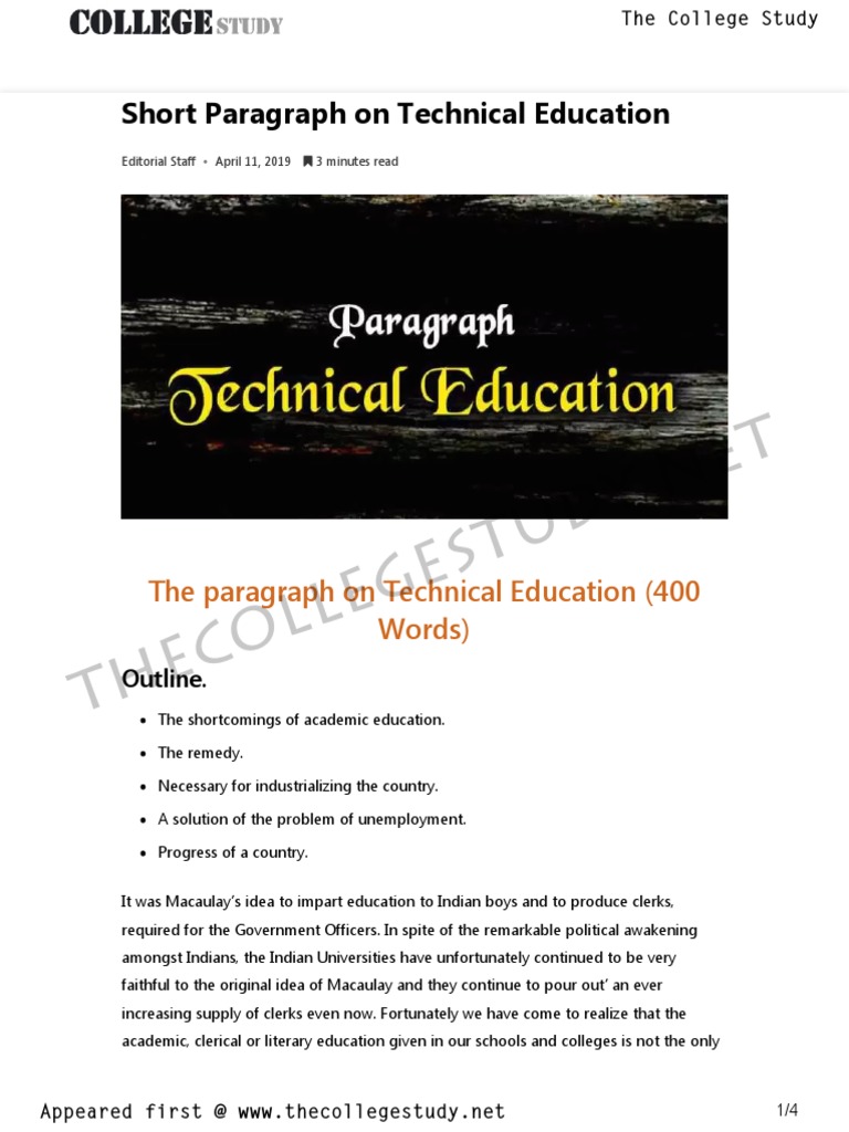 18 Short Paragraph On Technical Education - The College Study PDF | PDF