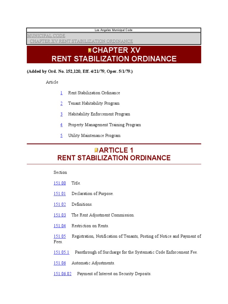Los Angeles Municipal Code Rent stabilization act