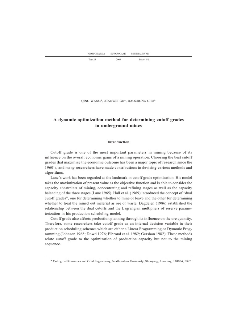 Underground Mine Cutoff Optimization | PDF | Reference Range ...