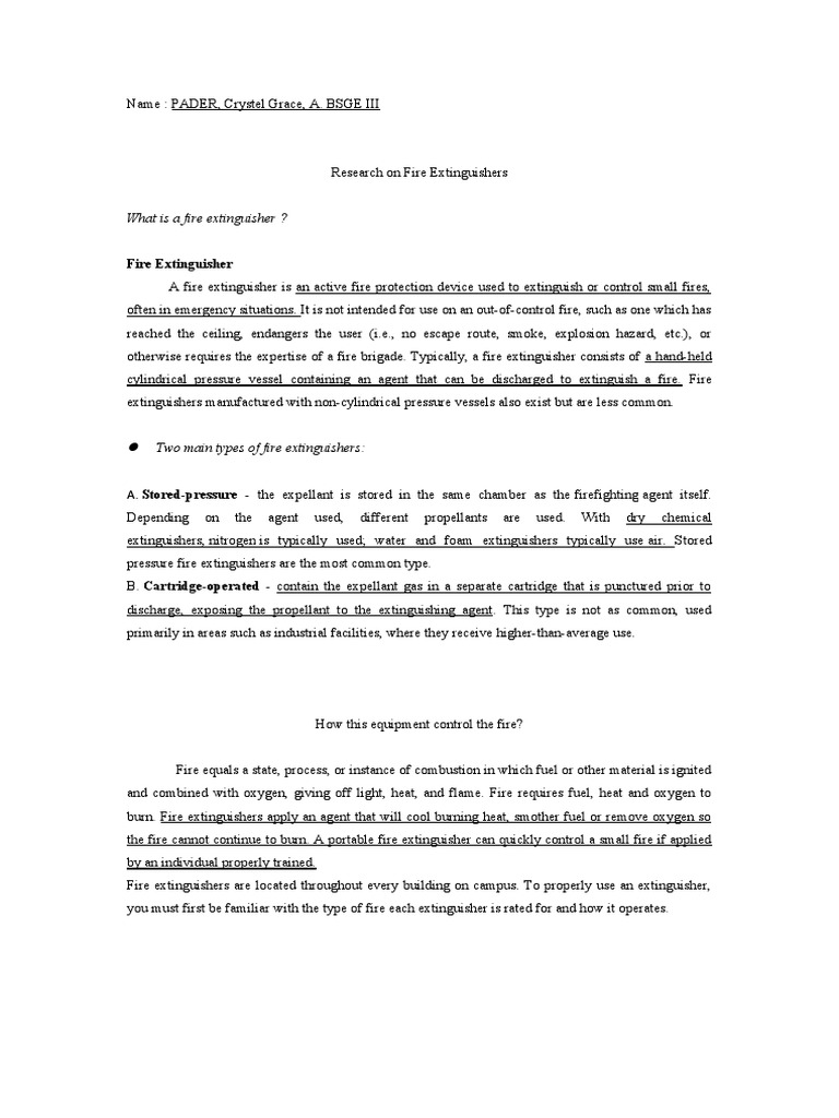 Fire Extinguisher Activity 3 Pdf Fires Chemical Process Engineering