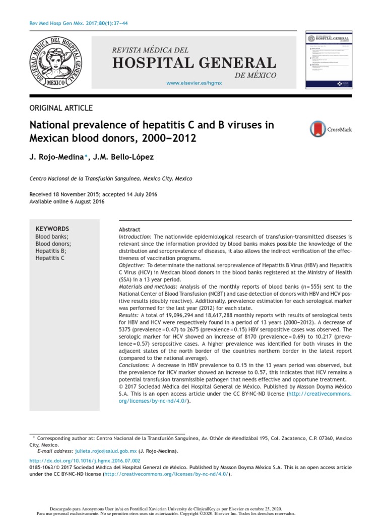 National Prevalence of Hepatitis C and B Viruses in Mexican Blood ...