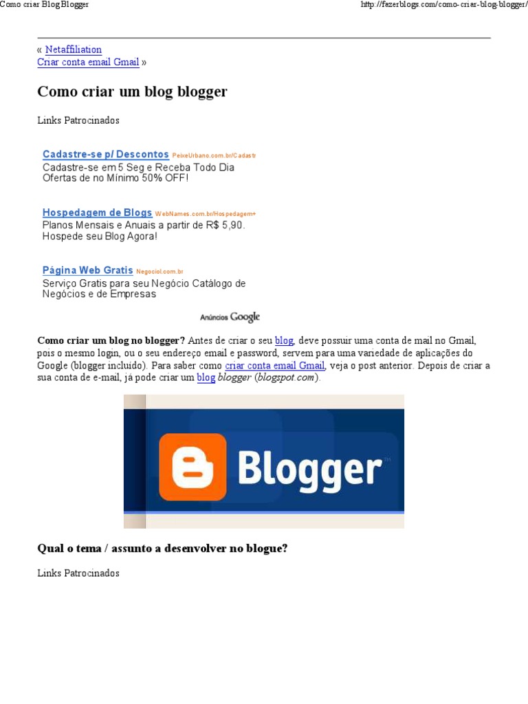 Criar blog google