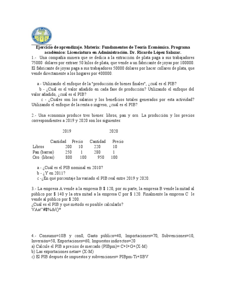 Ejercicio de Aprendizaje Tema - Macro | PDF | Producto Interno Bruto ...