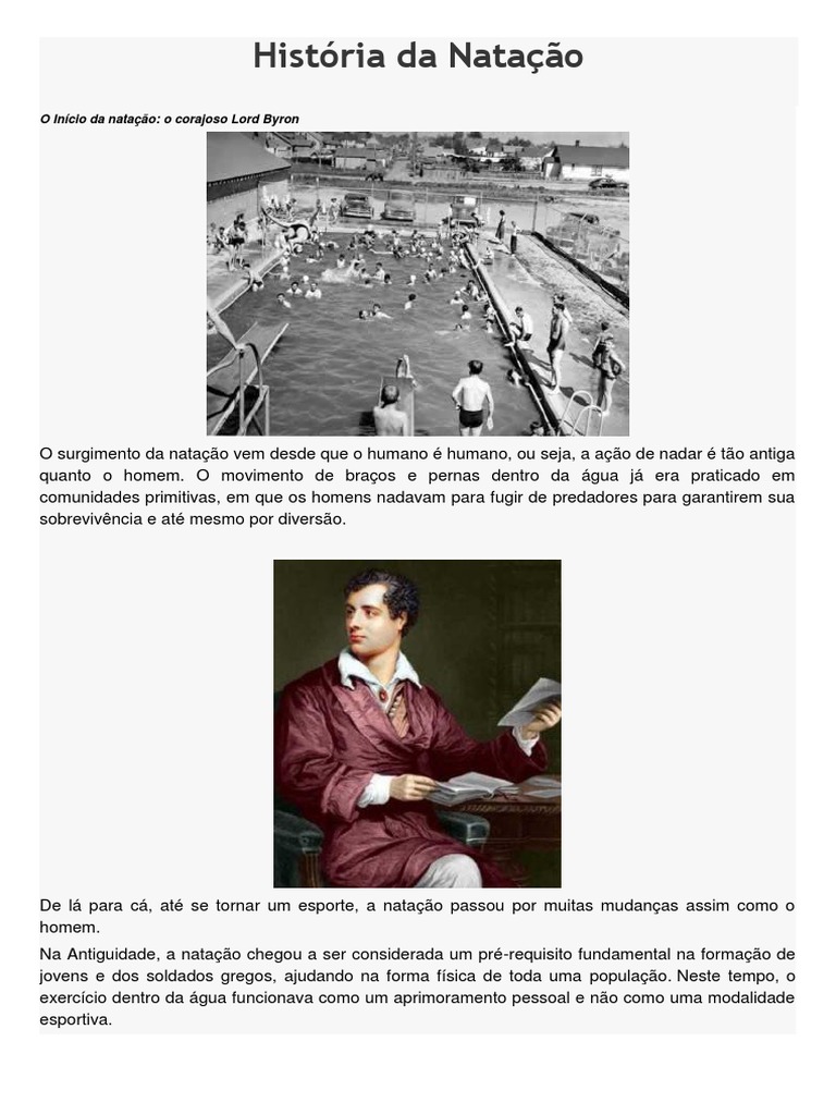 História da Natação: Origem e Evolução | PDF | Jogos Olímpicos | Jogos ...